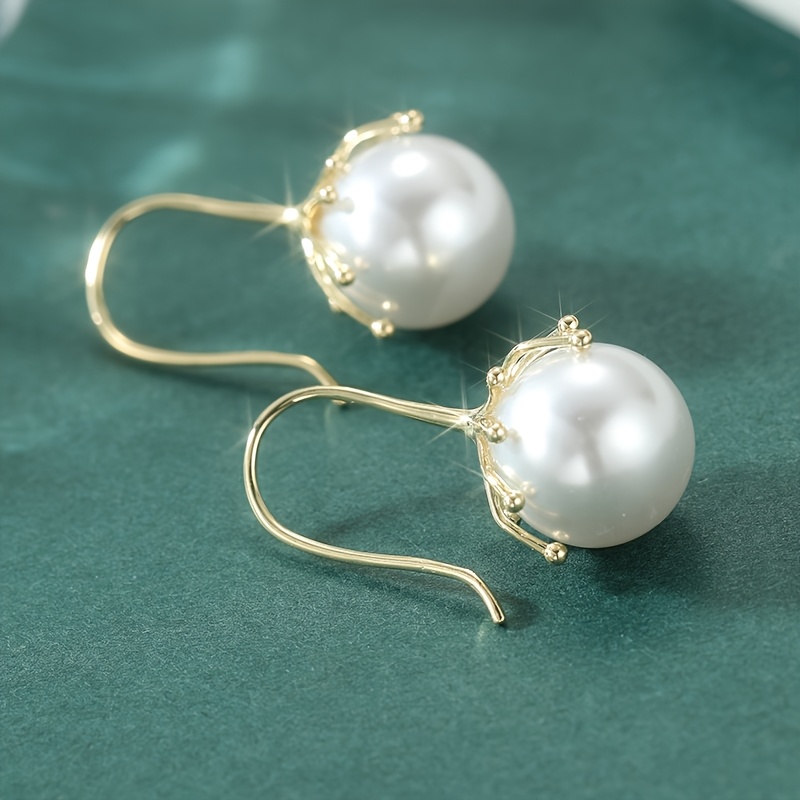 Plated Imitation Pearl Dangle Earrings Suitable for Women & - Elegant Water Drop Pendant Wedding, Party Jewelry Gift, Round Imitation Pearl Drop Earrings for Birthday, Year-Round Wear, Luxurious Coated