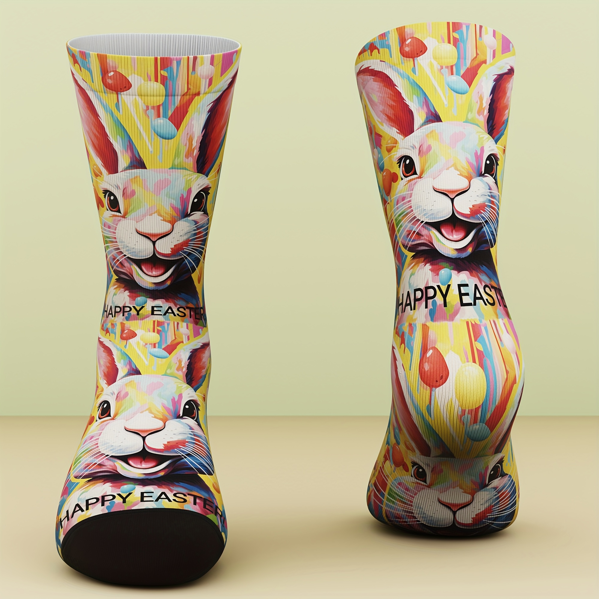 Image of A Pair Of Easter-themed Unisex Socks, Fun And Stylish, Comfortable And Breathable, Suitable For Outdoor Activities In , Machine Washable, Featuring 3d Digital Printing Technology, A Unique Gift