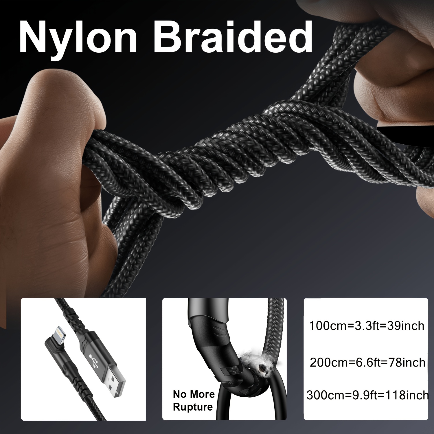 Nylon Braided Fast Charging Cable with a 90-Degree Angle, Compatible with for iphone Models 14, 13, 12, 11 Pro MAX, XR, XS, 8, 7, Plus, 6S, SE, And Ipad