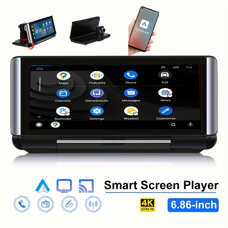 Portable Car Stereo Radio Carplay Android Auto Mirror Link 6.86inch Écran  pliable Bluetooth Fm Transmetteur Caméra