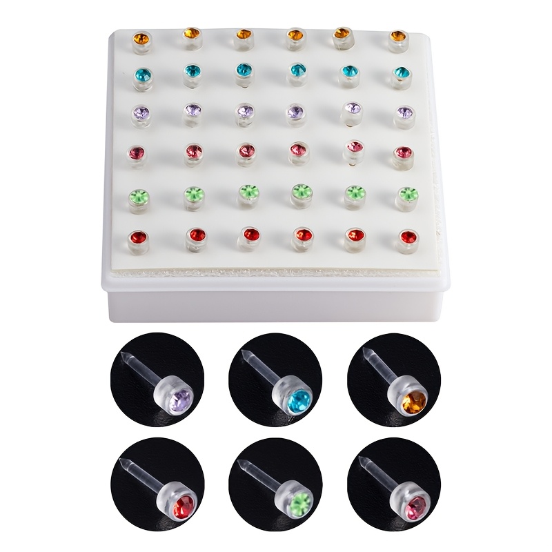 

36pcs Acrylic Rhinestone Stud Earrings Set, Elegant & Cute Piercing Jewelry, 16 Gauge, For Cartilage Tragus Daith, Daily & Gift Occasion, All