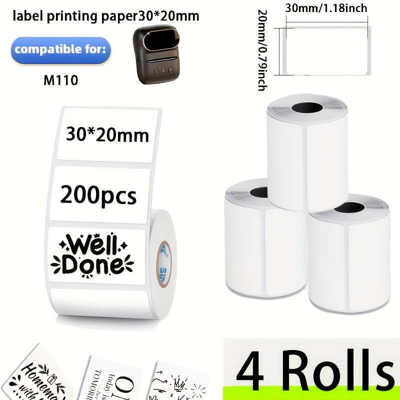TEMU 4 Rolls Of White Rectangular Thermal Sensitivity Label Stickers, 30x20mm Direct Thermal Self-adhesive Printing Labels, Barcode Stickers,