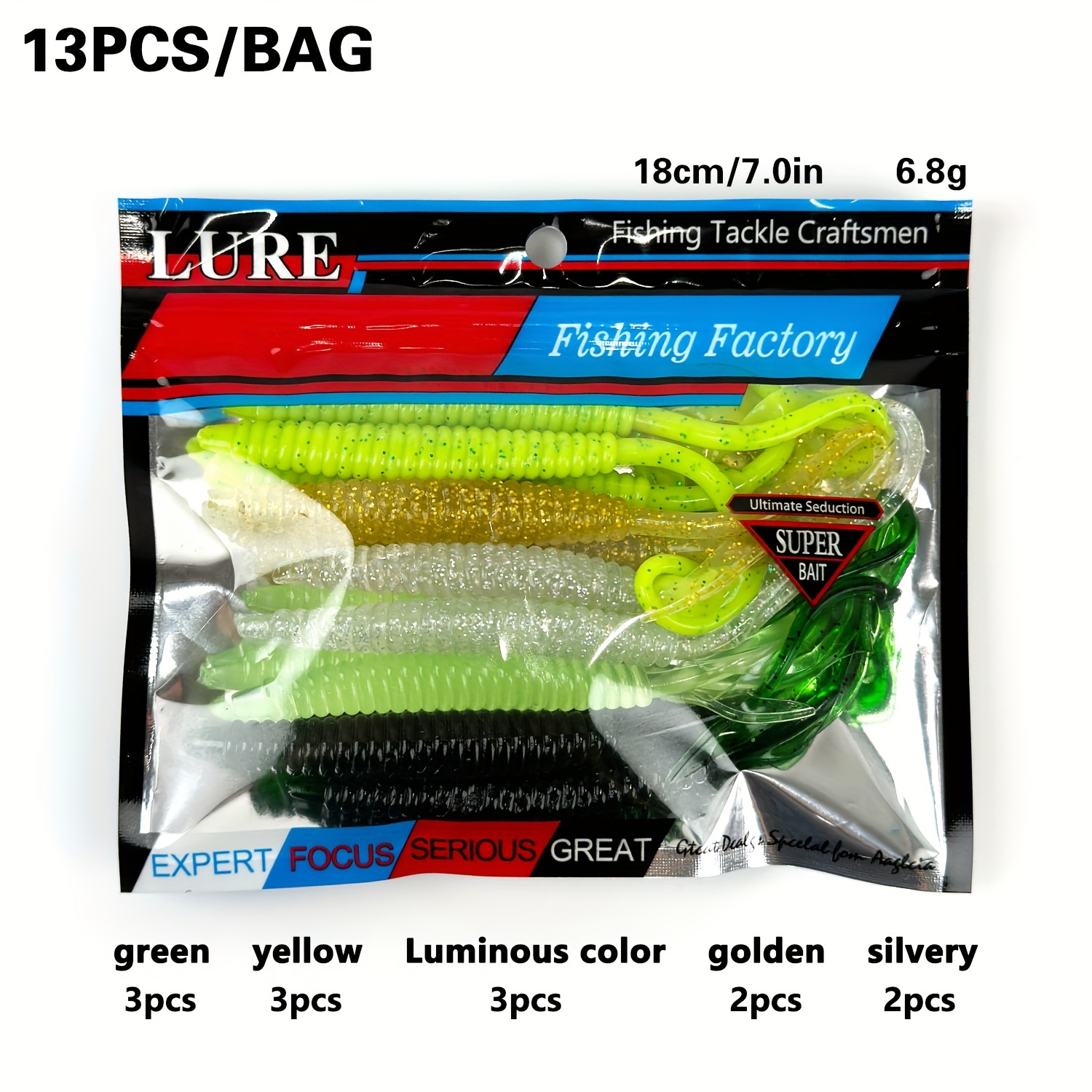 Image of 13/15pcs Long Wavy Tail Soft Fishing Lure Baits - Multicolor Wriggling Worms With Swimming Action, Saltwater/freshwater Compatible Artificial Worms For , Pike, Trout, Catfish - Bagged Packaging For