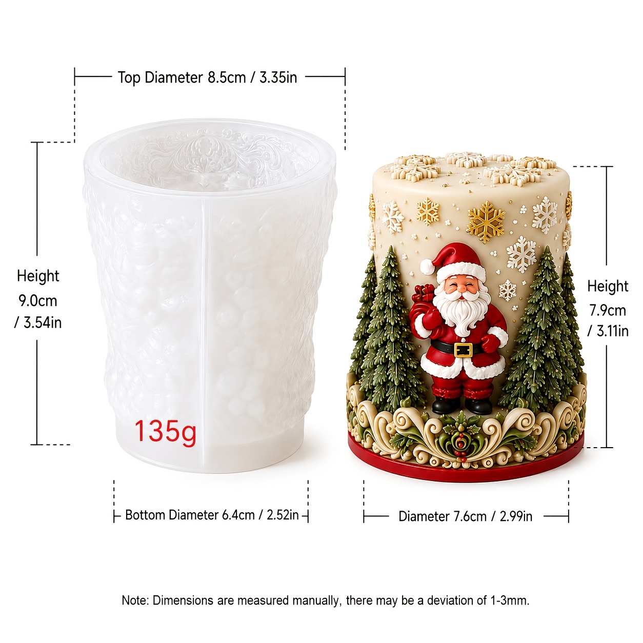 TEMU 3d Santa Claus Cylindrical Silicone Candle Mold, Christmas Tree Snowflake Relief Wax Mold, Aromatherapy Candle Resin Soap Epoxy Casting Mold,