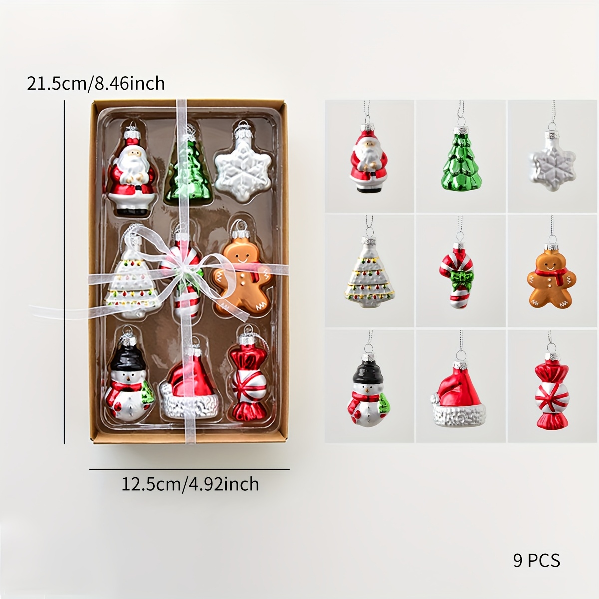 TEMU (6pcs, 9pcs) Christmas Glass Snowman Gift Pack Christmas Ball Santa Claus Set Pendant, Suitable For Christmas, Easter, Window Decoration, Living