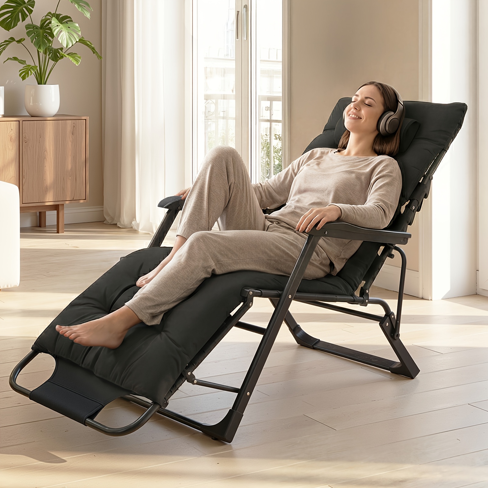 Outdoor 0 Gravity Lounge Chair With Ultra-thick Cushion For , 120°-180° 5-gear Adjustment, 160kg Load Capacity, Garden Recliner Chair, Outdoor Furniture