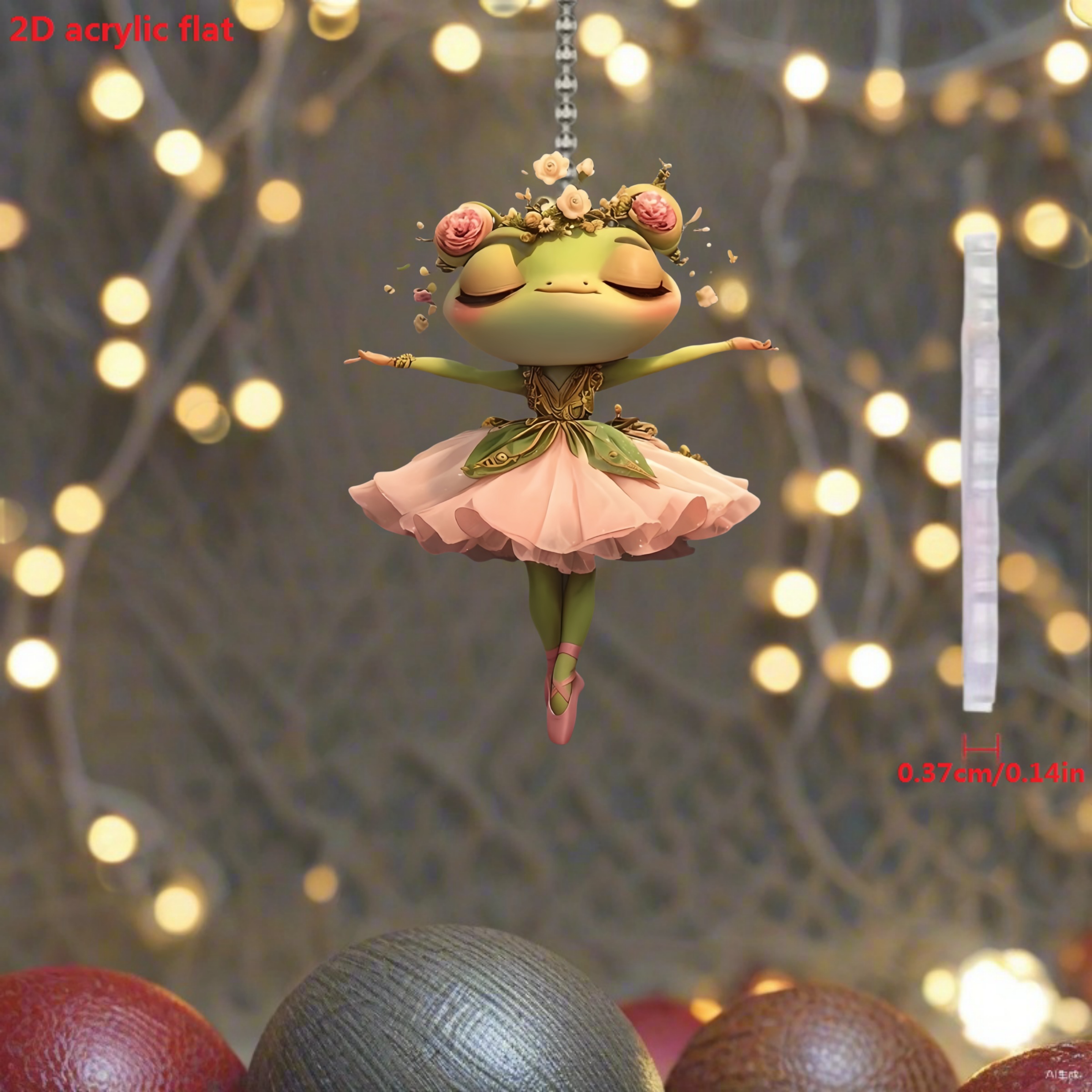 

1pc Acrylic Dancing Frog Keychain - 2d Flat Design With Pink & Floral Crown, Ideal For Car Mirror, Backpack Decor, Holiday & Birthday Gift, Frog Garden Decor