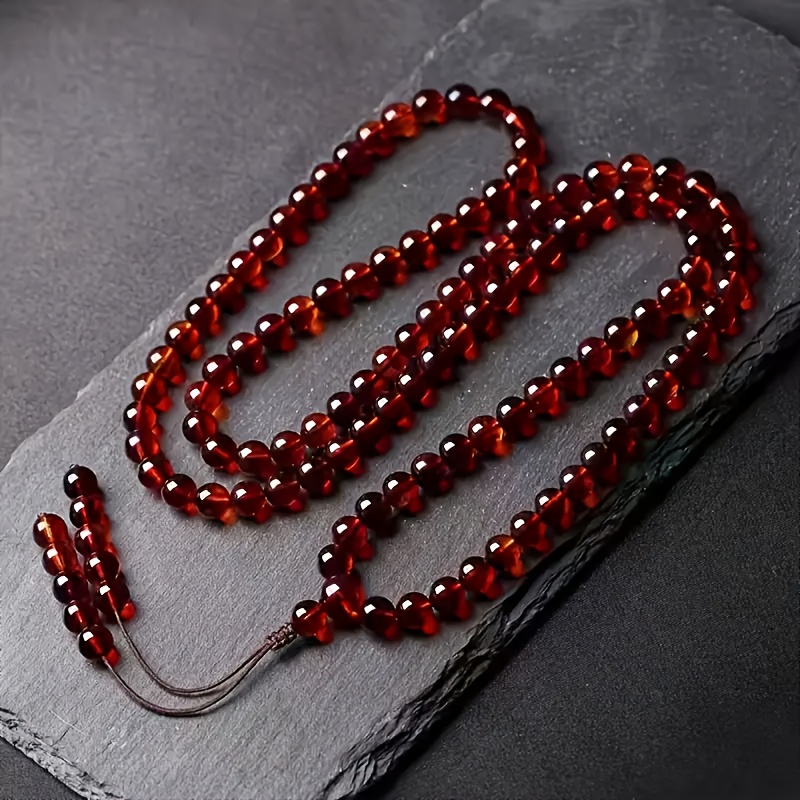TEMU Blood Amber Beeswax 108-bead Necklace, Wearable As A Bracelet. Amber Bead Necklace Accessory Is Suitable For Daily Casual Wear And Gifting