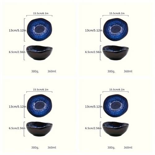 item picture 4pcs set bowls cat eye blue color japanese ceramic bowl deep irregular noodle ramen bowl creative tableware for home or restaurant