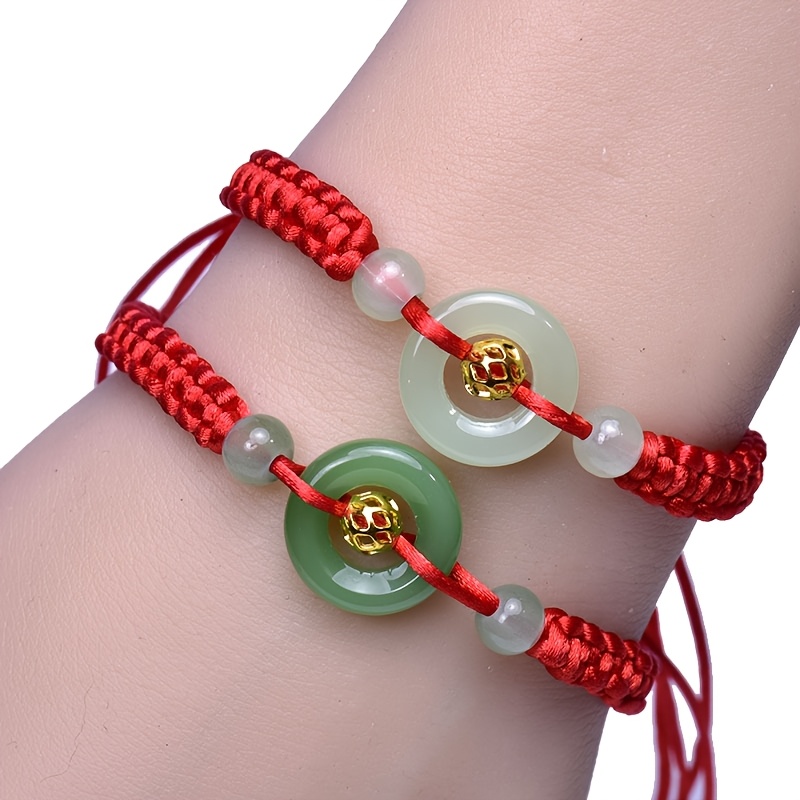 

1pc Handmade Woven Bead Bracelet, Adjustable Red Synthetic Fiber Rope, Feng Shui Talisman, Tribal , Daily & Party Accessory, Gift