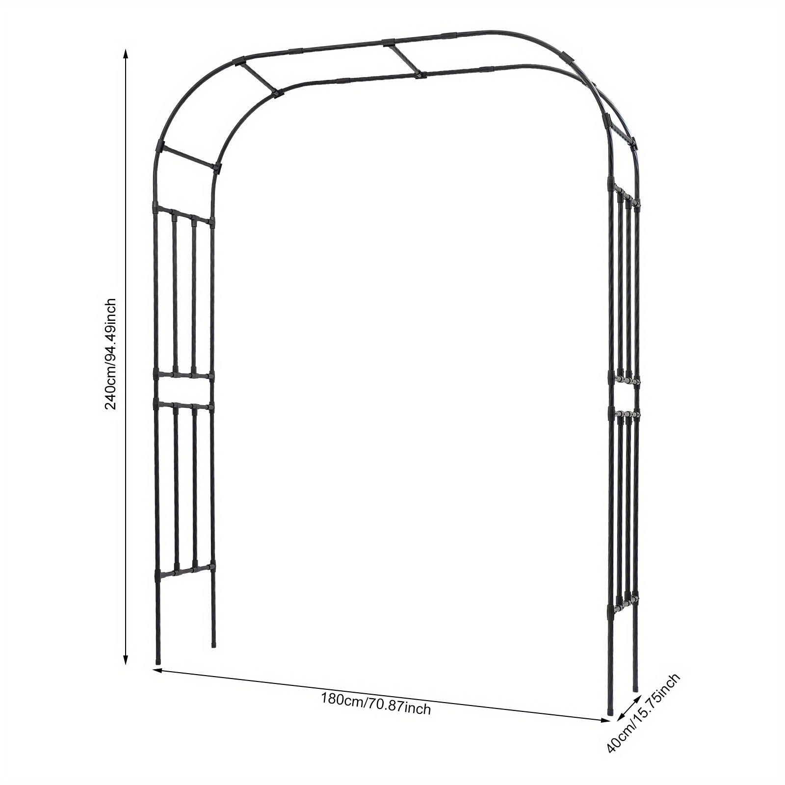 Heavy-Duty Black Metal Garden Archway - Sturdy Floorstanding Plant Climbing frame, Elegant Floral Wedding & Party Decoration, Outdoor/Indoor Use, Easy Assembly, 240x180x40cm (7, 5x6x16in) - Ideal for Gardens, Events, Home Decor, Garden Decorations, Event Decoration,   Decor, Durable Construction, Event Planners, Outdoor Decor, Sturdy Frame, Weatherresistant Material, Event Organizers