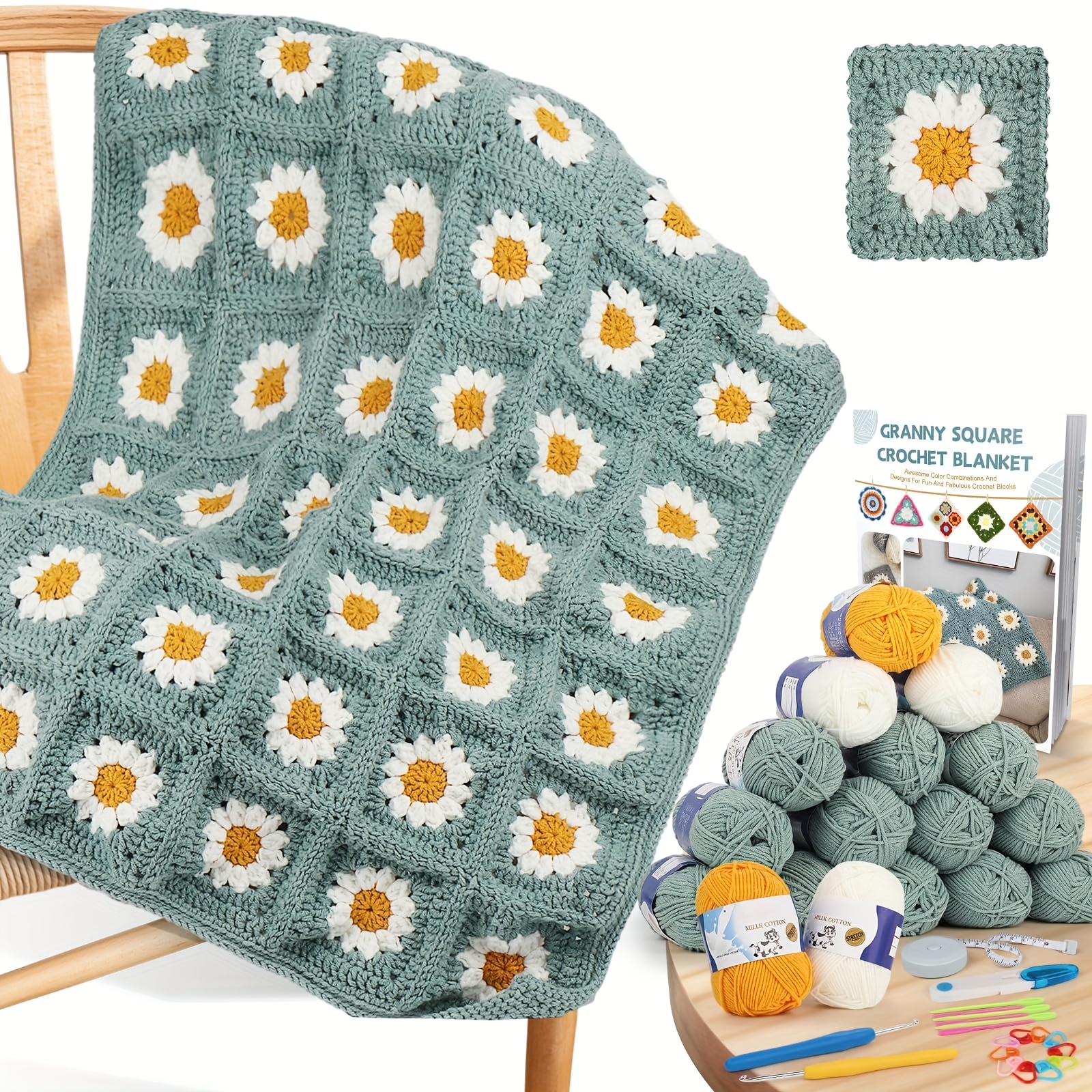 TEMU Blanket Crochet Kit For Beginners, Crochet Blanket Kit With Soft Yarns Detailed -by-step Instructional Videos, Complete Crochet Starter Kit For