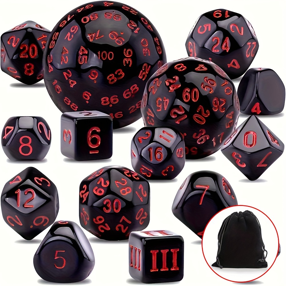 

ESANDA Ensemble de 15 Dés Polyédriques pour Donjons & Dragons, Dés de Jeu de Rôle en Acrylique avec Sac à Cordon - Noir et Rouge, Ensemble de Dés de Jeu, D3-, ESANDA