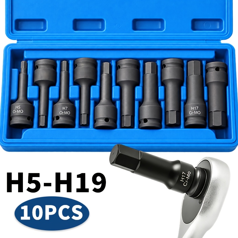 TEMU 10pcs (h/t/m Can Choose)1/2" Impact Hex Bit Set, Allen Bit Socket Set, Metric, Hex Driver Socket Set, Allen Bit Socket Set