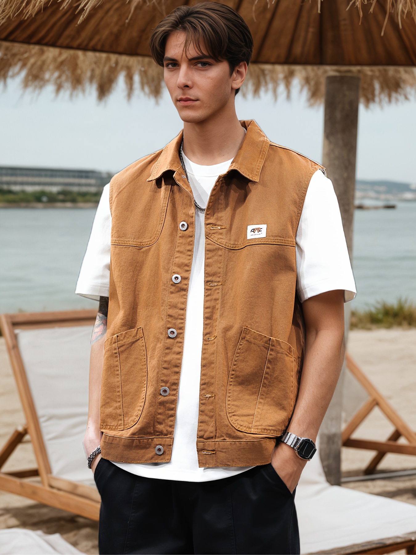 men's green sleeveless vest jacket classic Temu