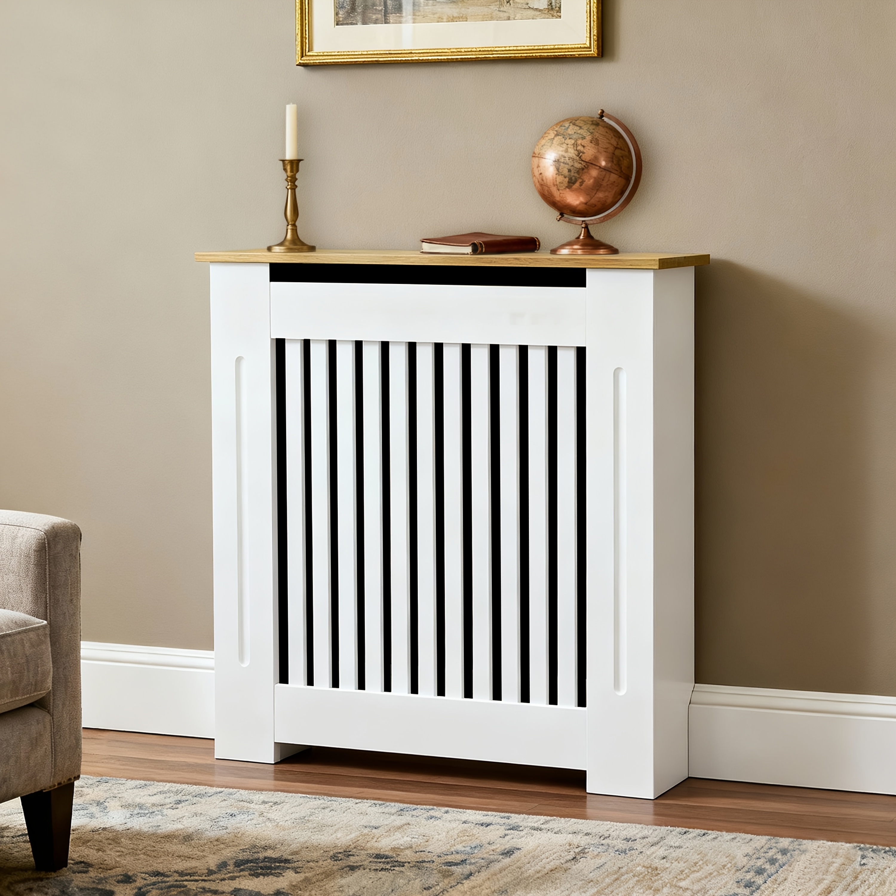 Modern hög radiatoröverdrag - Passar för stora värmare, fristående värmareöverdrag, monteringsbar, platsbesparande för vardagsrum, passar hem, MDF