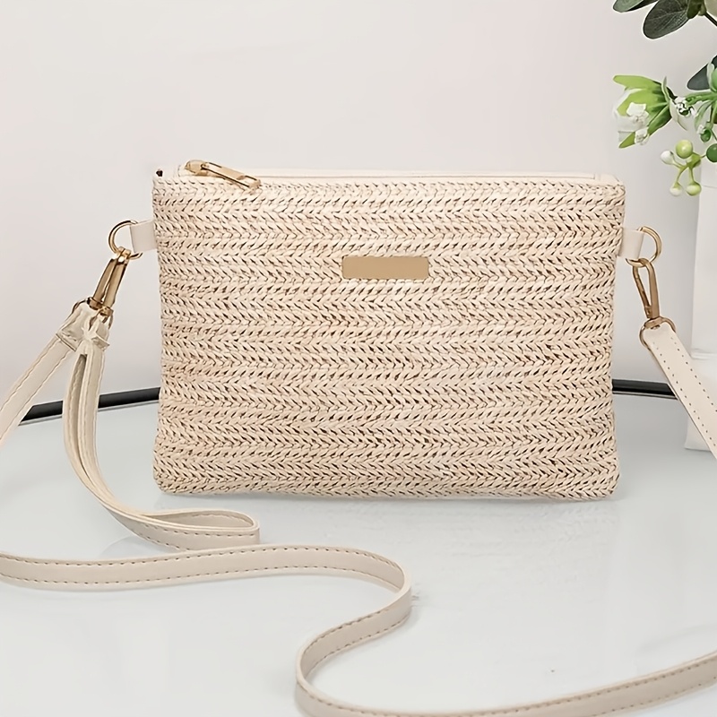 TEMU Borsa a tracolla da donna, clutch da spiaggia in paglia, beauty case in con paillettes, borsa casual da donna per le vacanze