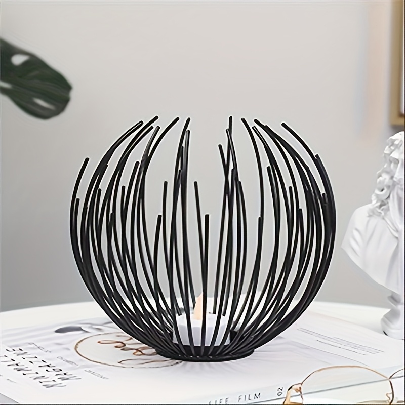Image of Scandinavian Light Luxury Creative Simple Candle Holder - Iron Metal Decor With Painted Finish, Romantic Candlelight Dinner & Wedding Props For Living Room, Dining Table, Or Aisle
