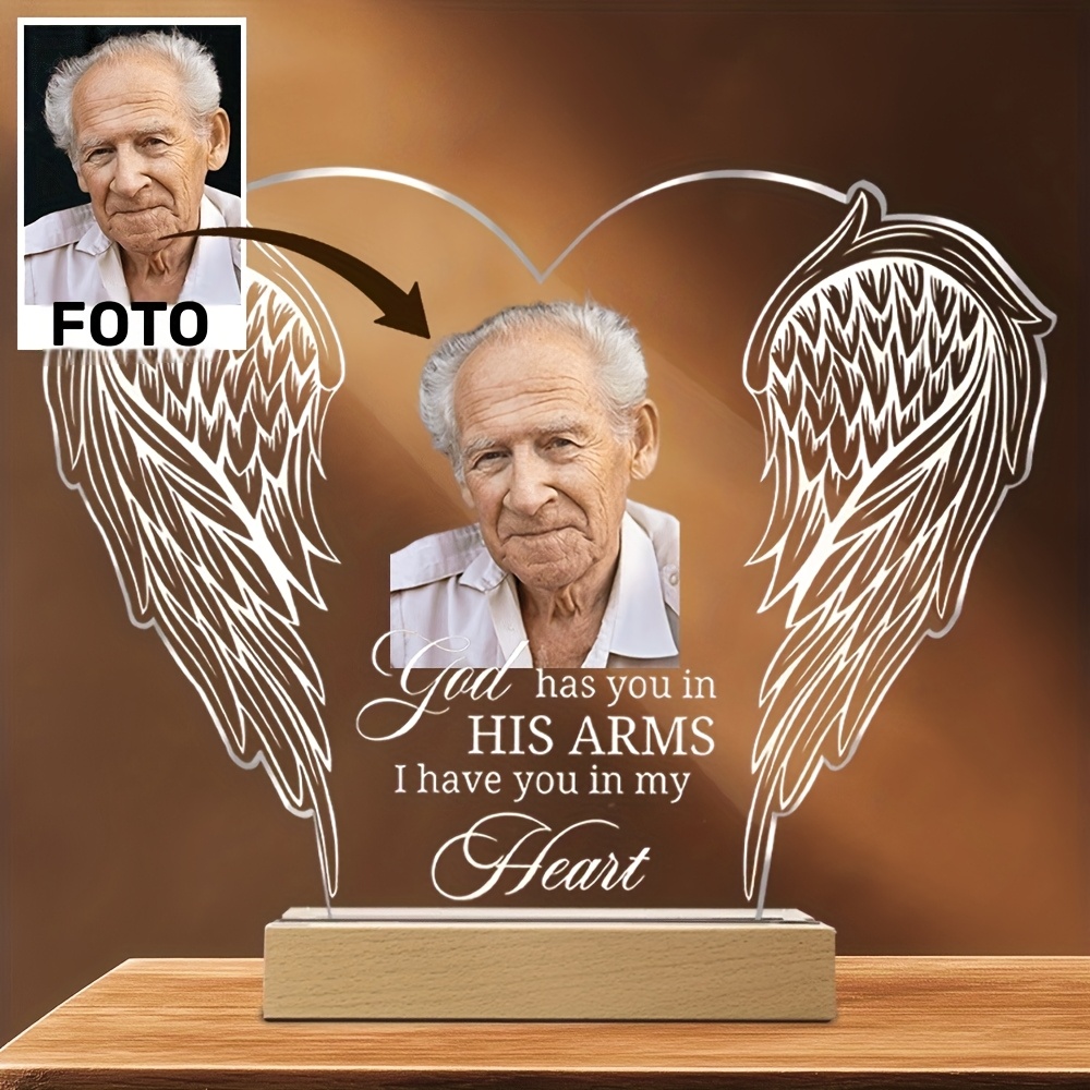Image of 2d Flat, Personalized Photo - Wings Plaque: A Gift For Parents And Grandparents, Custom Acrylic Keepsake Christmas Decorations, 2d Flat halloween Christmas Decoration
