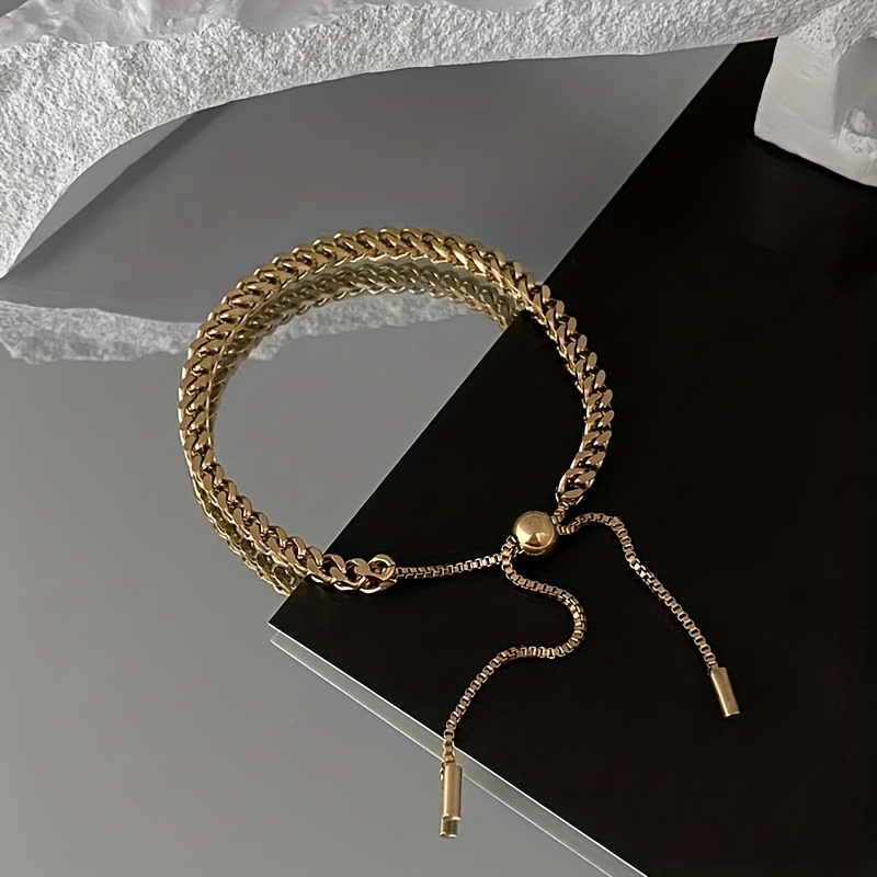 TEMU 316L Edelstahl Gewebtes Weizenkorn Verstellbares Armband, 18K Vergoldenetes Klassisches Mode Armband, 1 Stück High-End Wasserdichtes Und