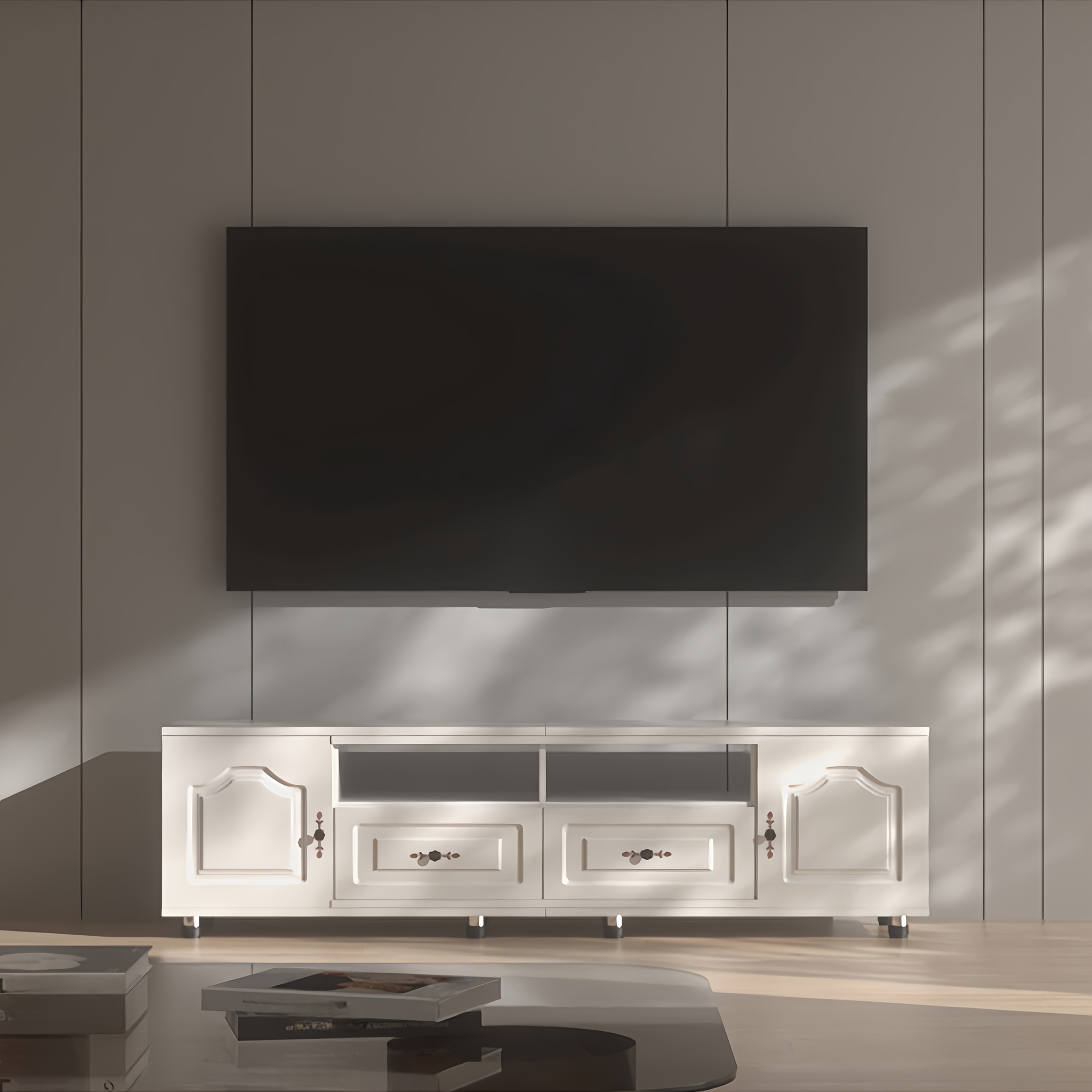   140cm 220cm tv stand with 2 storage cabinets and drawers easy to assemble for living room bedroom   white furniture