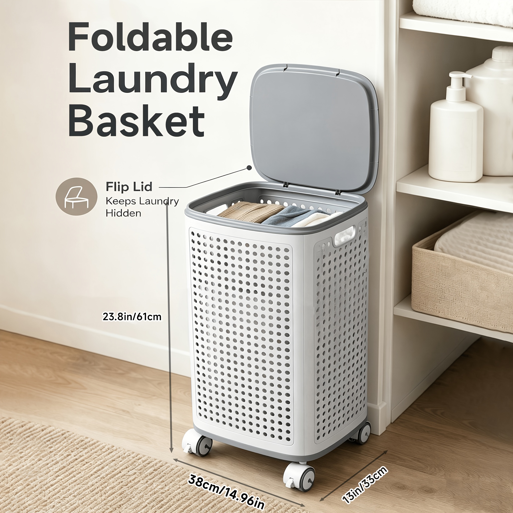Image of Collapsible Laundry Sorting Basket, Large Capacity Folding Laundry Hamper, Portable Storage Bin For Bathroom, Bedroom, Balcony, And Household Storage
