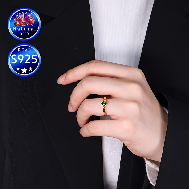 S925 Silver Green Translucent Stone Ring