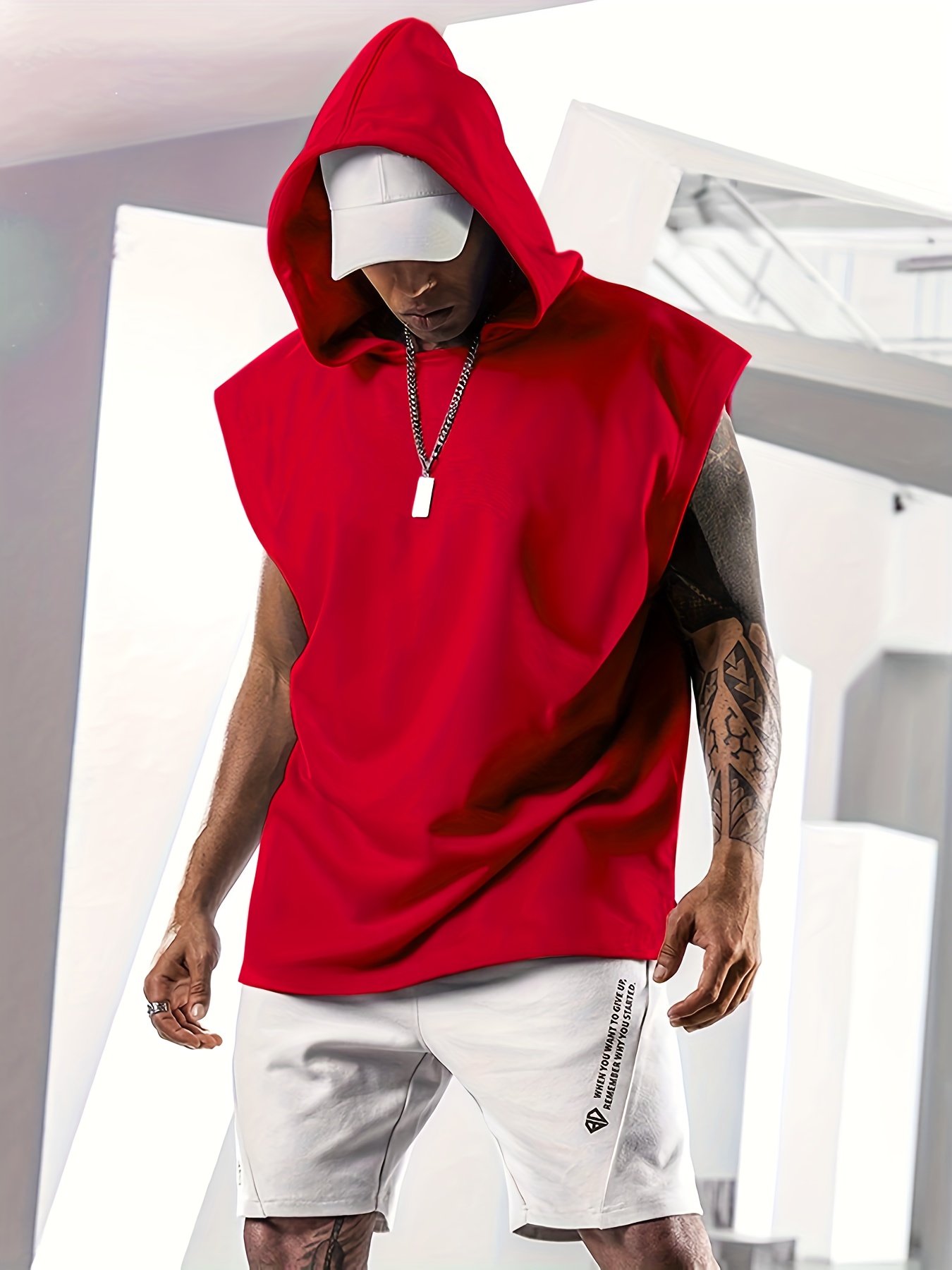 Plus Size Men's Lightweight Breathable Sleeveless Hoodie - Loose Fit Running Fitness Gym Workout, Casual Streetwear, Machine Washable, Solid Color, No Stretch Fabric, Workout Accessories, PLUS SIZE