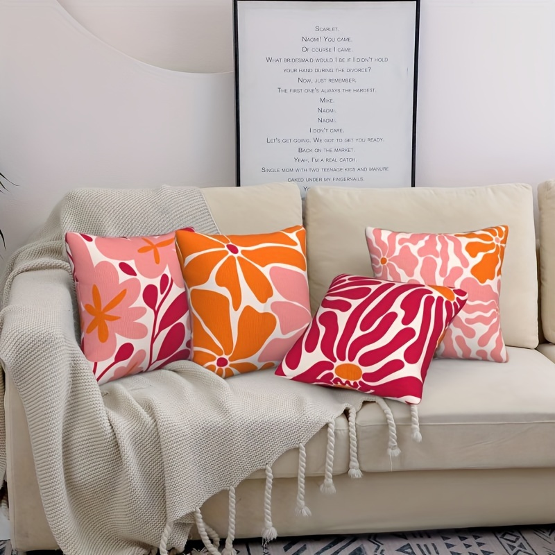 2er-Set Kissenbezüge Orange-Weiß Mit Gänseblümchen – Leinen, 45,7x45,7 Cm, Für Wohnzimmer & Terrasse