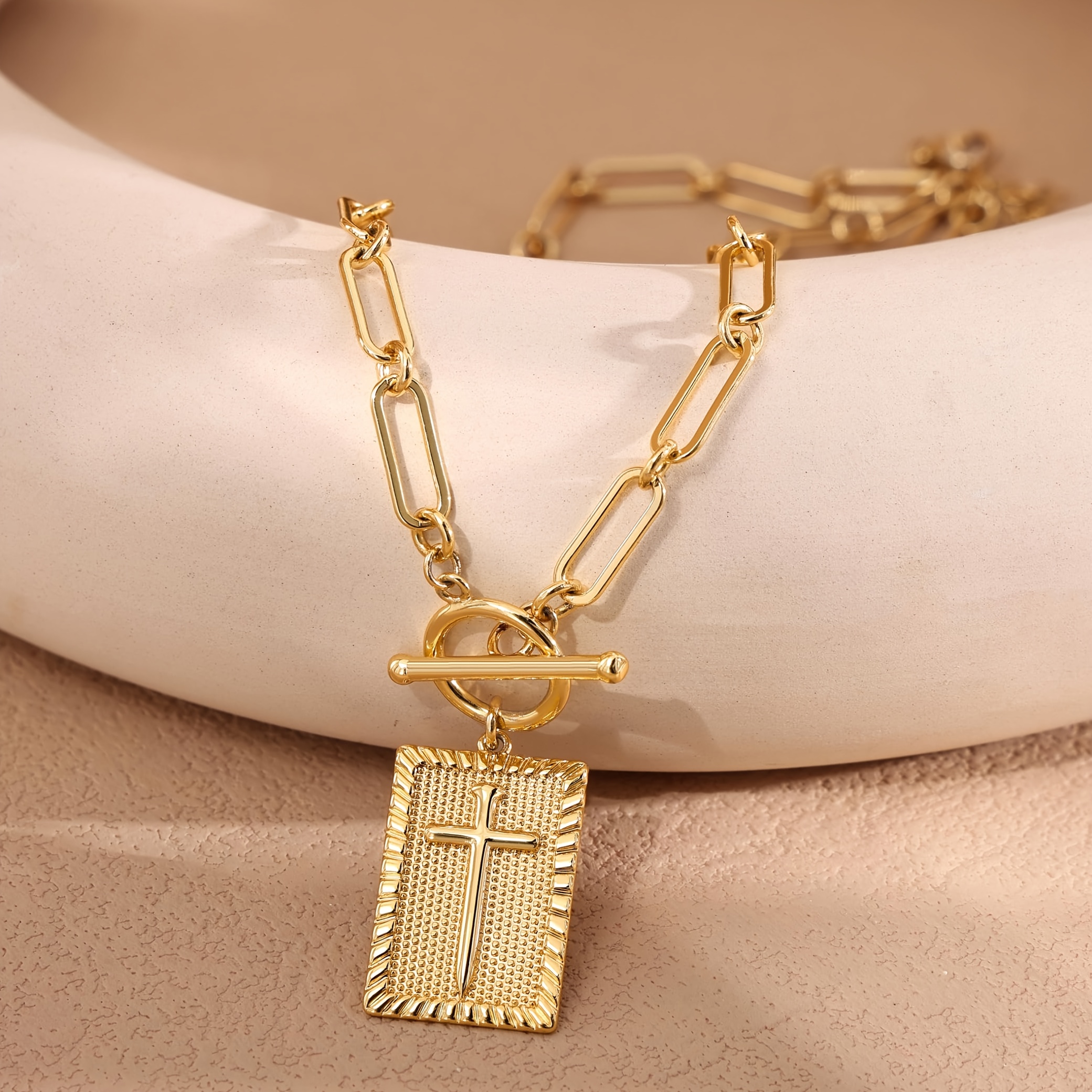 Women's Golden Rectangular Pendant Necklace, Daily Wear