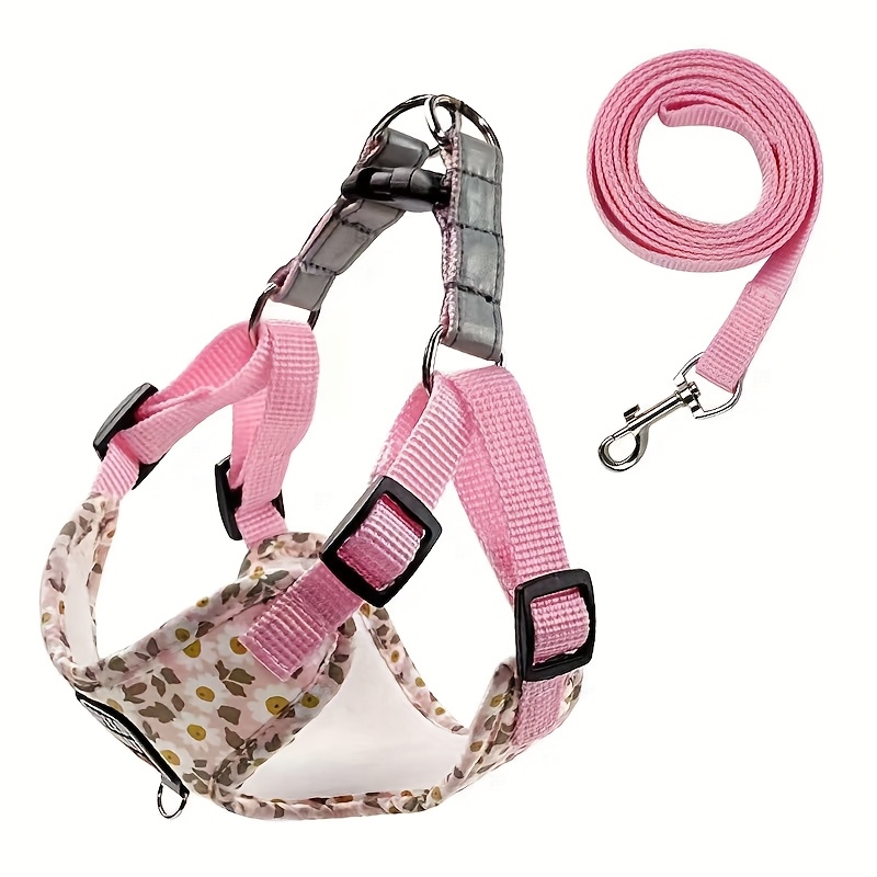TEMU Hundegeschirr Leine Set, Sicherheitsweste mit süßer Blumenverzierung, verstellbarer Brustgurt für Hunde