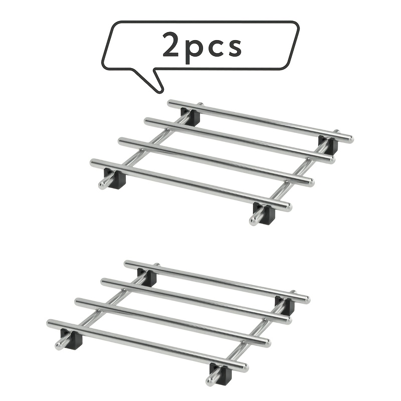 Image of 1pc/ 2pcs Metal Trivets For Hot Dishes Stainless Steel Trivet Set 7x7in, Heat & Rust-resistant Rubber Anti-slip Feet For Countertops & Tables | Protects Surfaces From Hot Pots, Pans, And Bakeware