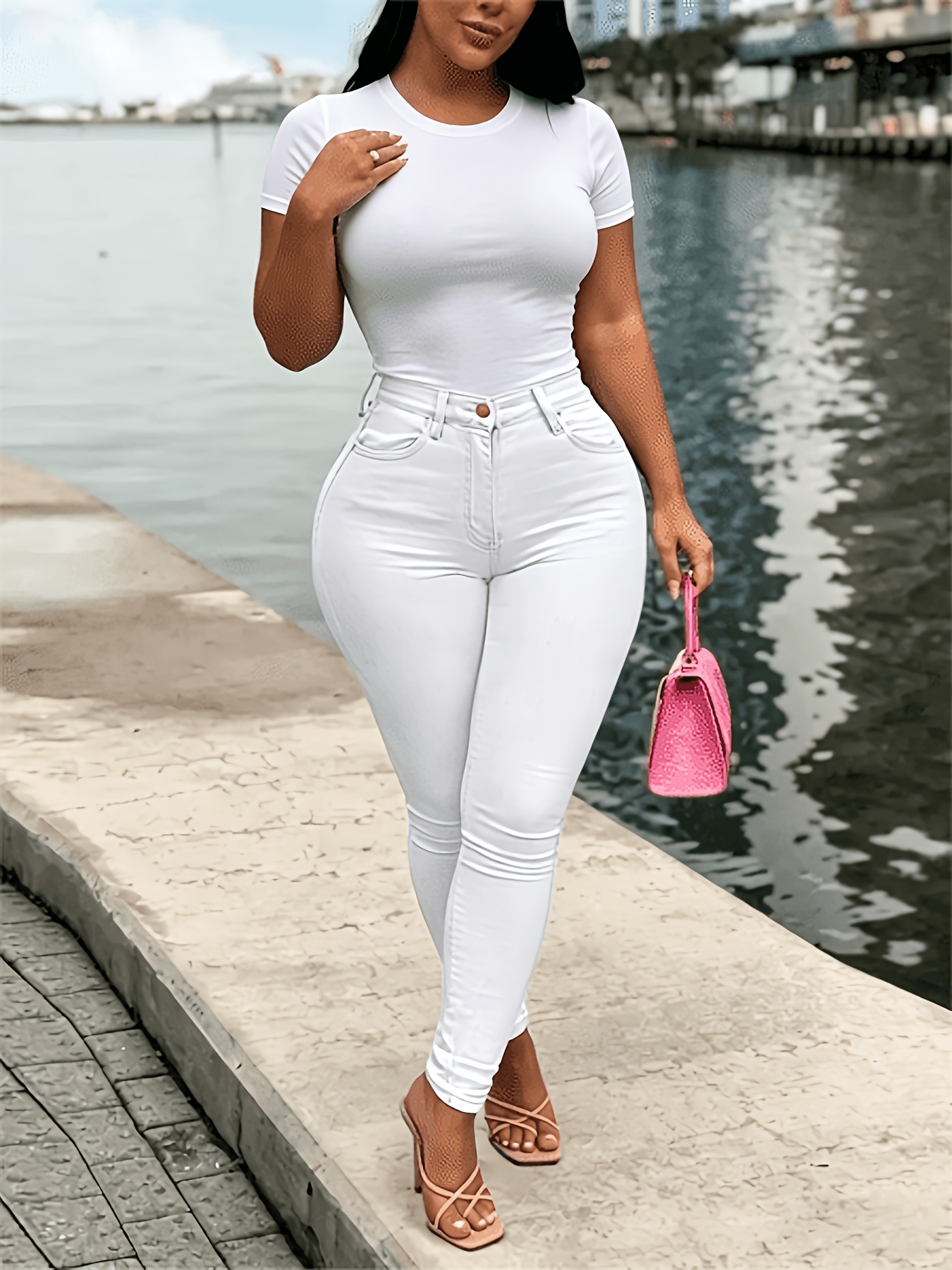 Plus-size Stretchy Women'S Skinny Jeans: Stylish And Casual, With A Butt-lifting And Tummy- Design. Available In Five Colors, Made From Comfortable Fabric With A High Waist And High Elasticity. Perfect For Curvy Women. Plus-size Women's