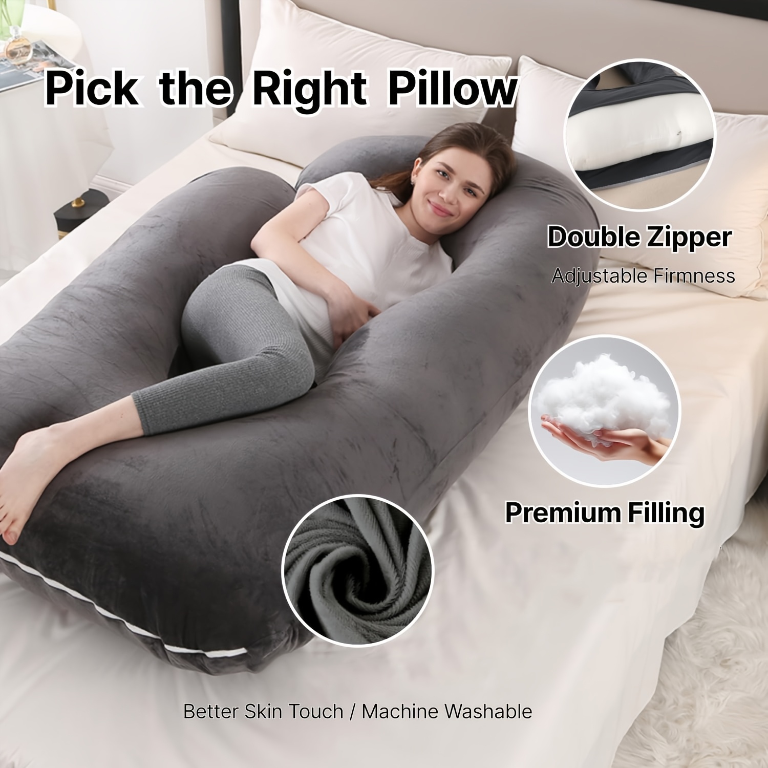 G-shaped Lumbar Support Pregnancy Pillow, Side Sleeping Wedge Pillow with Removable Washable Cover, Provides Full Body Support for Various Sleeping Positions Including Side and Back Sleeping, Ergonomic Cushion