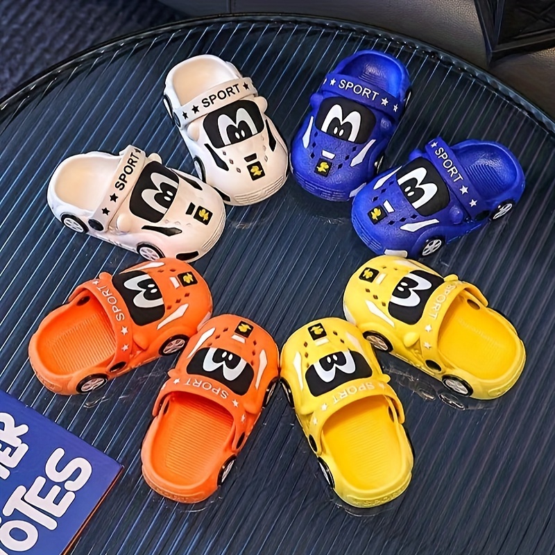 

Trendy Cute Cartoon Car Design Slip On Sandals For Boys, Breathable Non-slip Clogs For Summer