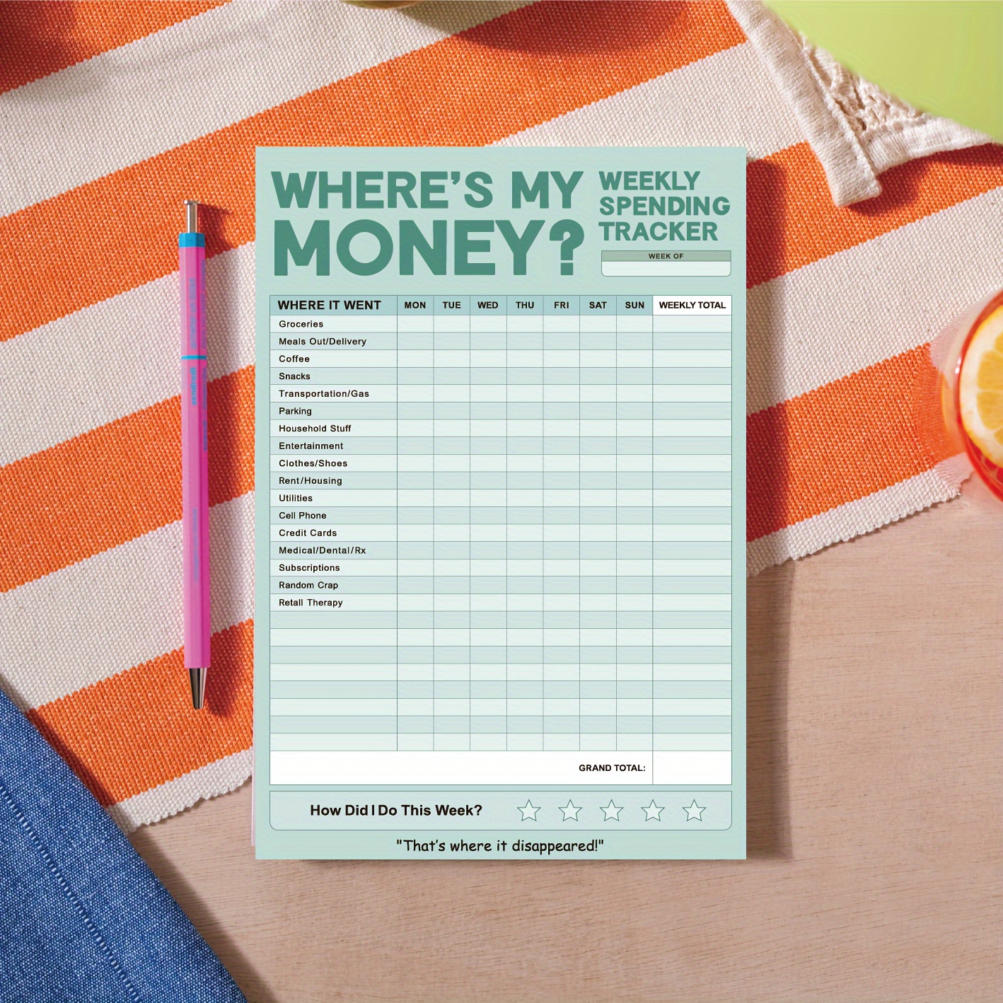 

1pc Weekly - 6x9 Budgeting & Spending , English , Monthly Savings Pad