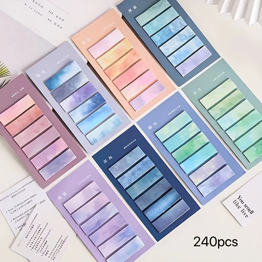 TEMU 240pcs Lot de 2 Blocs Notes Dégradé Aléatoire, Autocollants d'Index, Étiquettes de Classification pour Étudiants, Petites Bandes pour ,