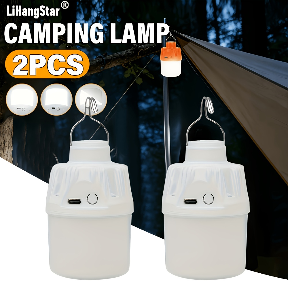 TEMU Lot de 2 lanternes de camping portables, lanternes portables rechargeables par USB, lampes de tente LED suspendues IP54, lanternes à haute