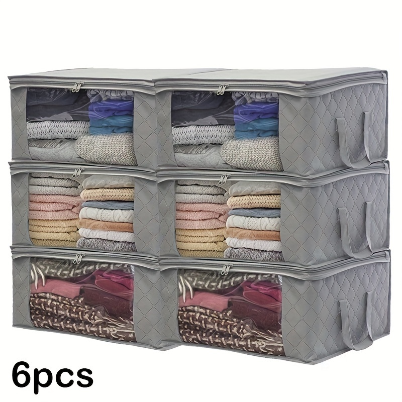 

6pcs/set Tote Bag, Clothes Storage, Dustproof Storage, Foldable Blanket, Quilt Bag Storage Bag, For Bedroom Closet, Clothes Quilt, Storage And Storage With Lid And Handle