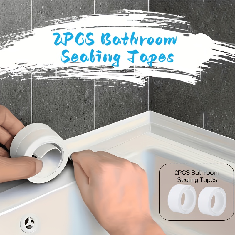 TEMU 2pcs Bathroom Sealing Tapes - White Caulk Tape Self Adhesive, White Bathroom Caulk Toilet Caulk Strip Bathtub Sealing Strip Tape For Bathroom