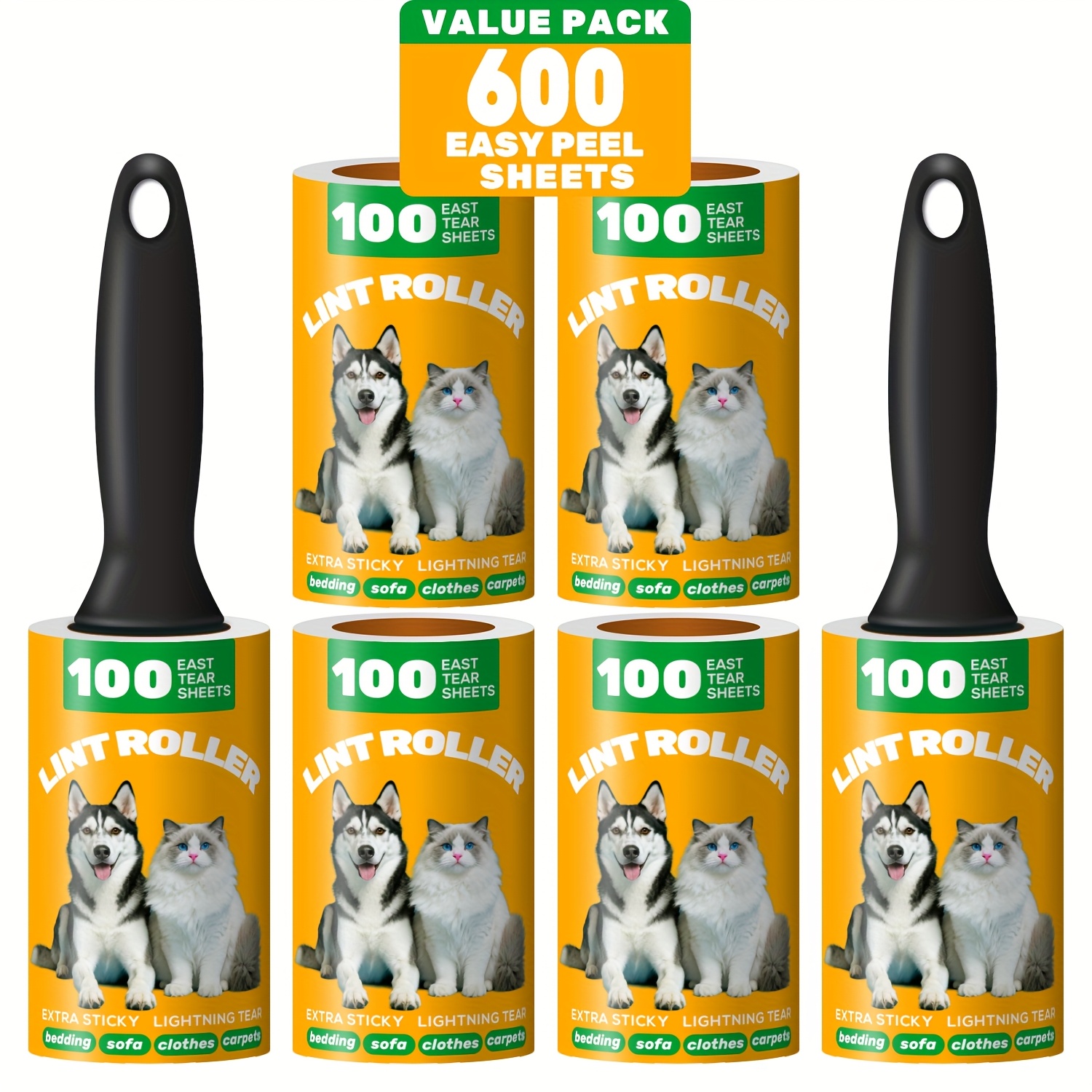 TEMU Extra Sticky Lint Roller, 100/300/400/600 Sheets Pet Hair Remover Roller, Lint Roller Refills, Lint Rollers For Pet Hair, Portable Lint Remover,