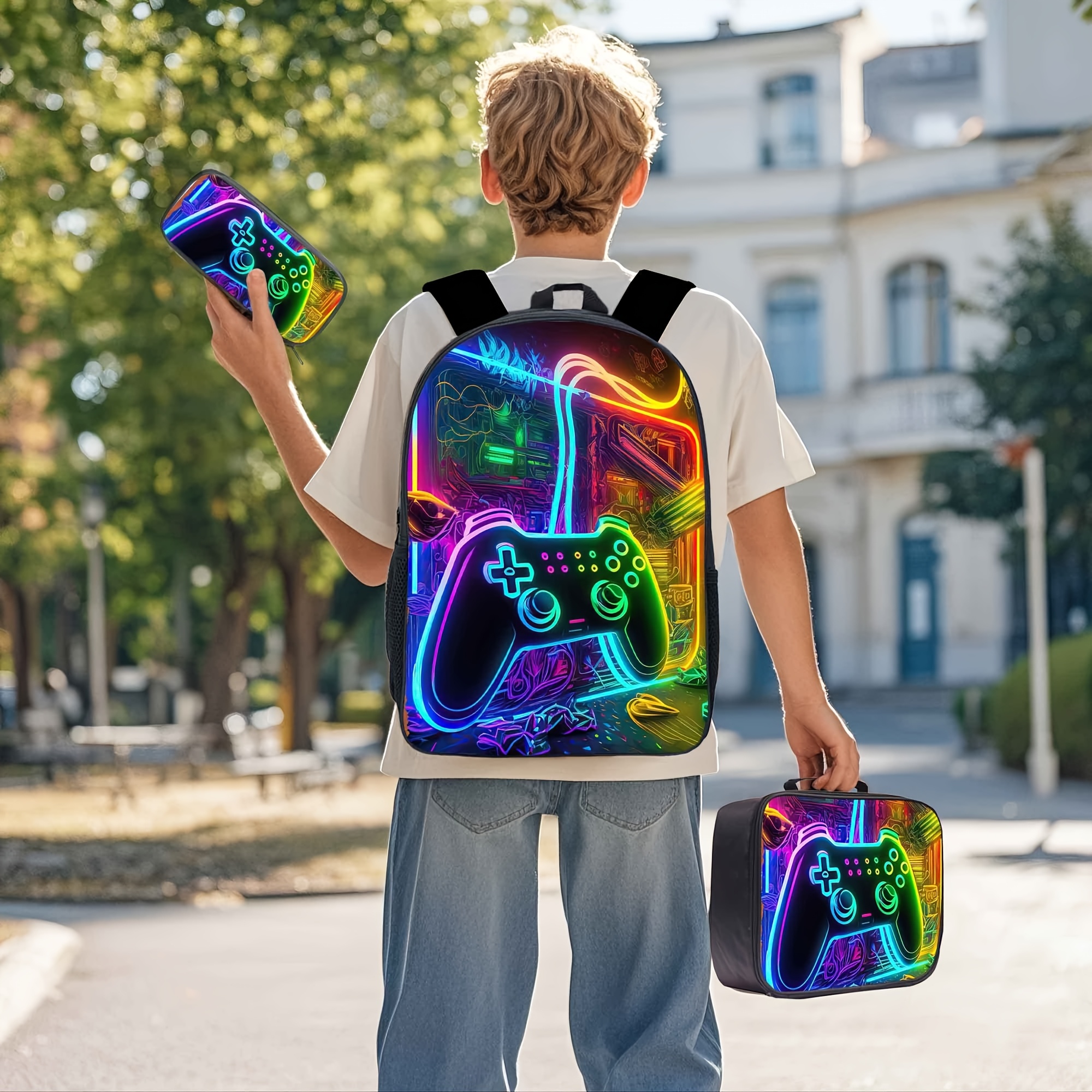 trendy pattern backpack mens large capacity bookbag three - Temu display picture 3