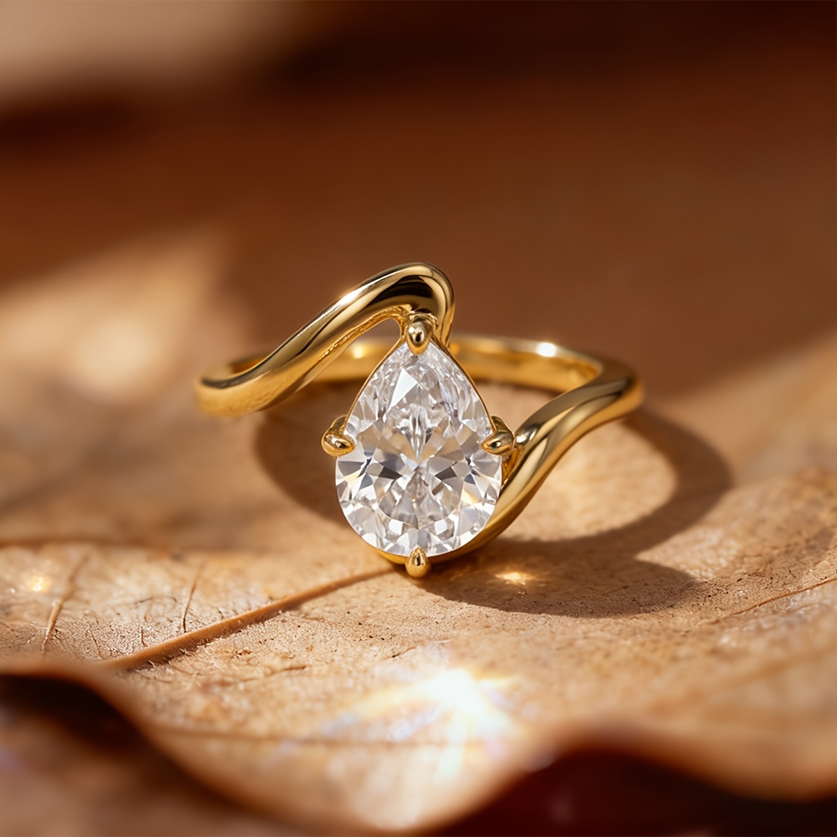 Women's Twisted Arm Water Droplet Ring, Stylish Gift