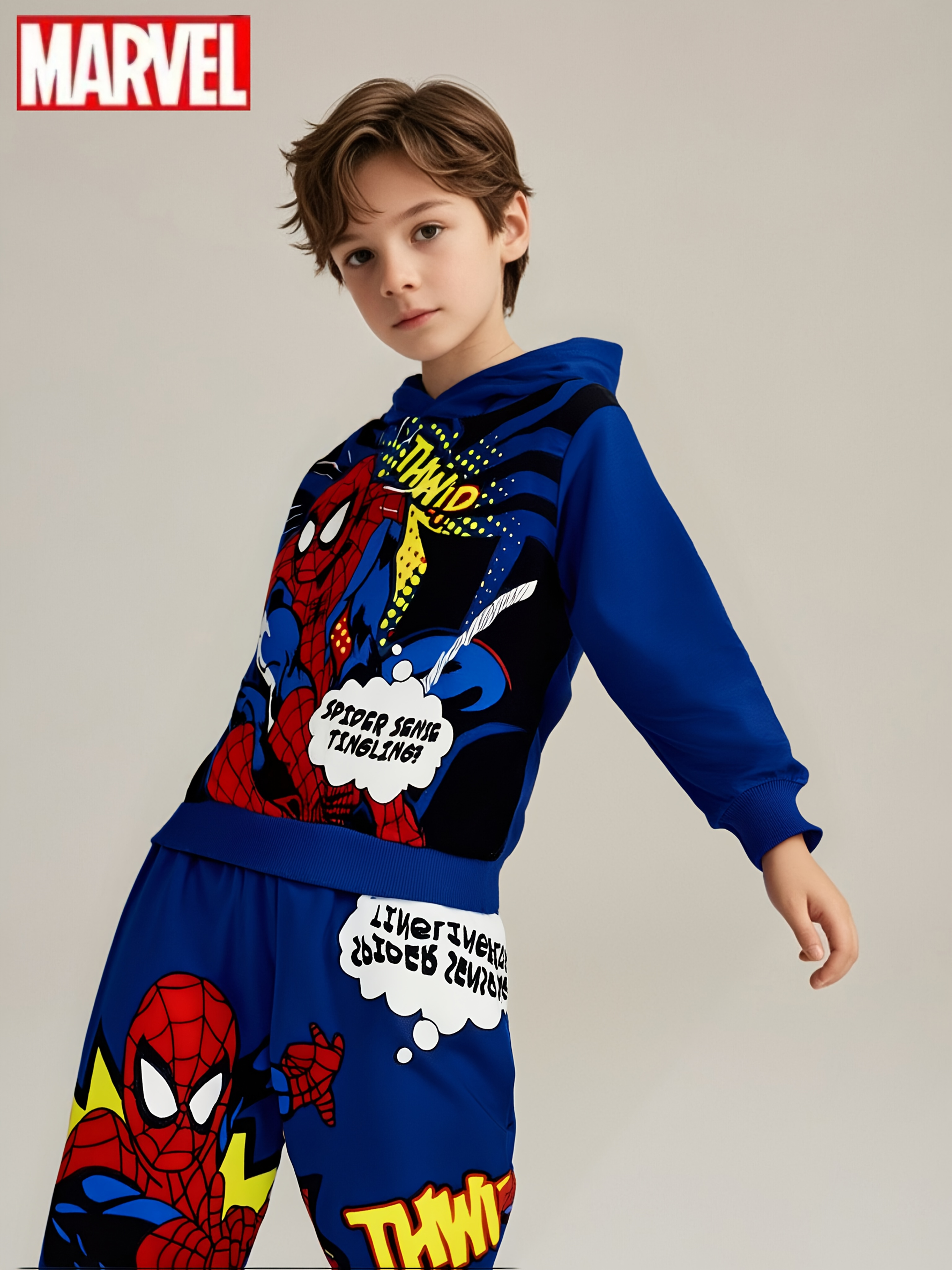 Jongens 2-delige  Set met  & Letter P Print Capuchon Trui & Bijpassende Joggingbroek - Superhelden Outfit voor Speelafspraken, Cadeaus voor Kinderen (Lente/Herfst), Perfect voor Buiten