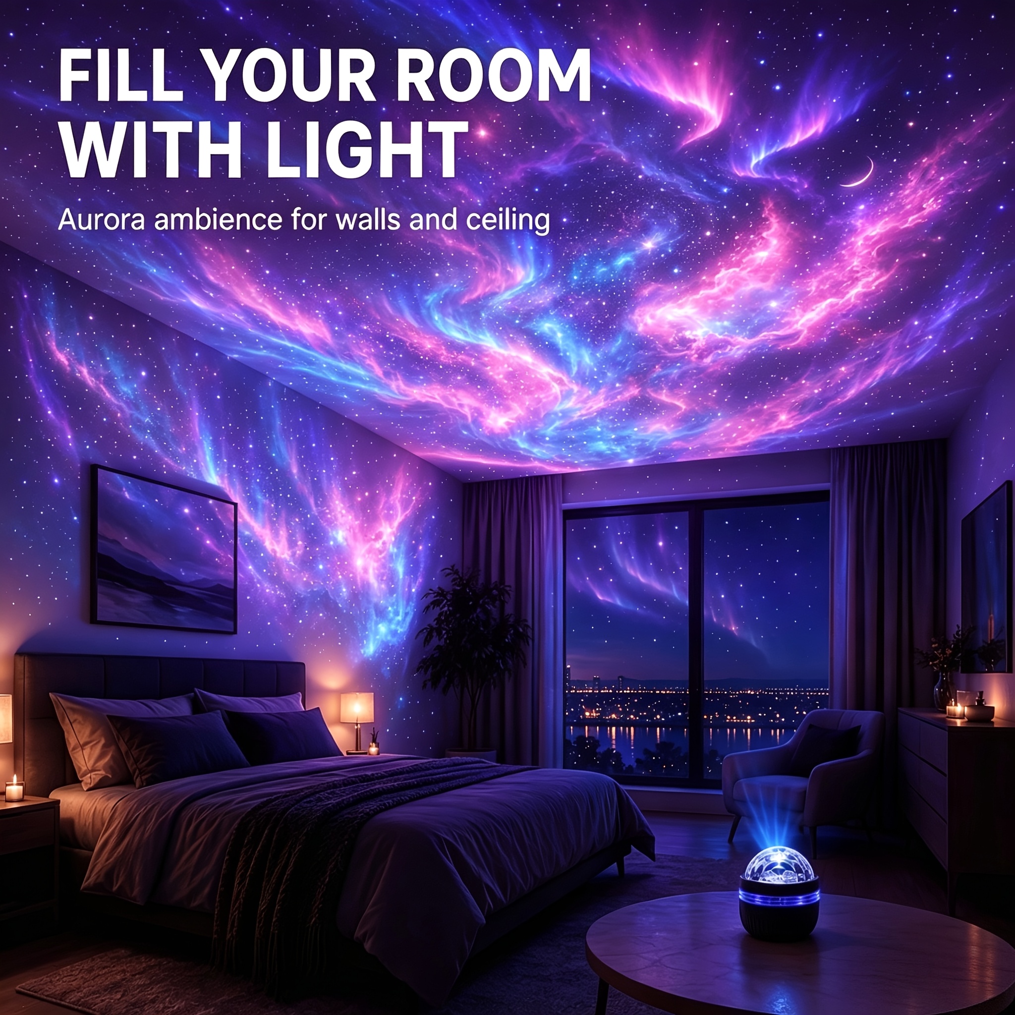 TEMU Lampe de Projection LED Aurore Étoilée/Projecteur Intelligent Encastré au Plafond | Lumière Décorative | Lampe de Bureau LED | Veilleuse à