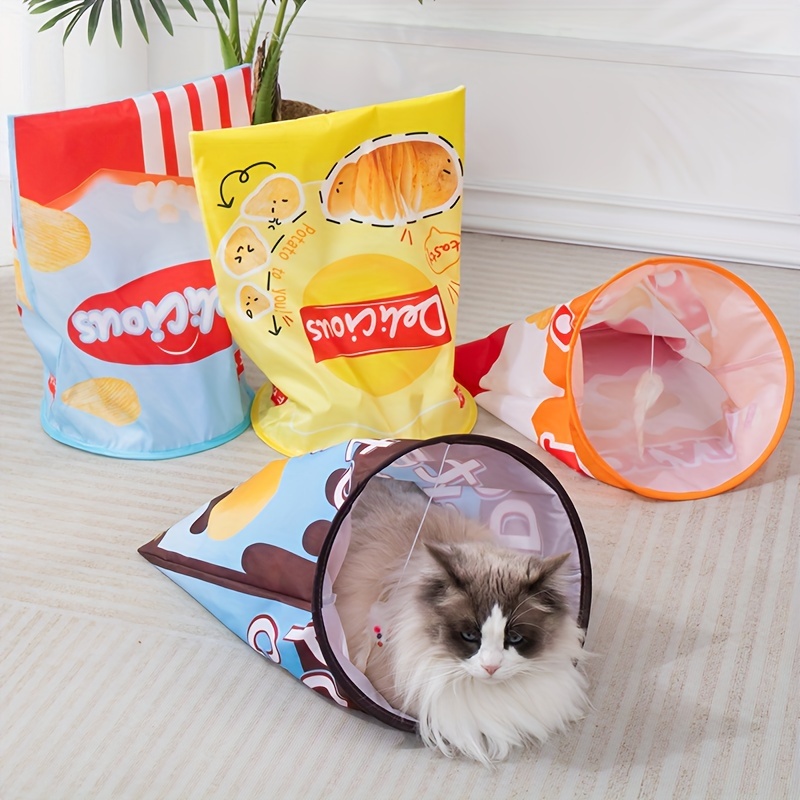 

1pc Tunnel Interactif pour Chat - Sac à Crinkle Pliable en de Nid, Thématiques Alimentaires, Polyester , pour Chats