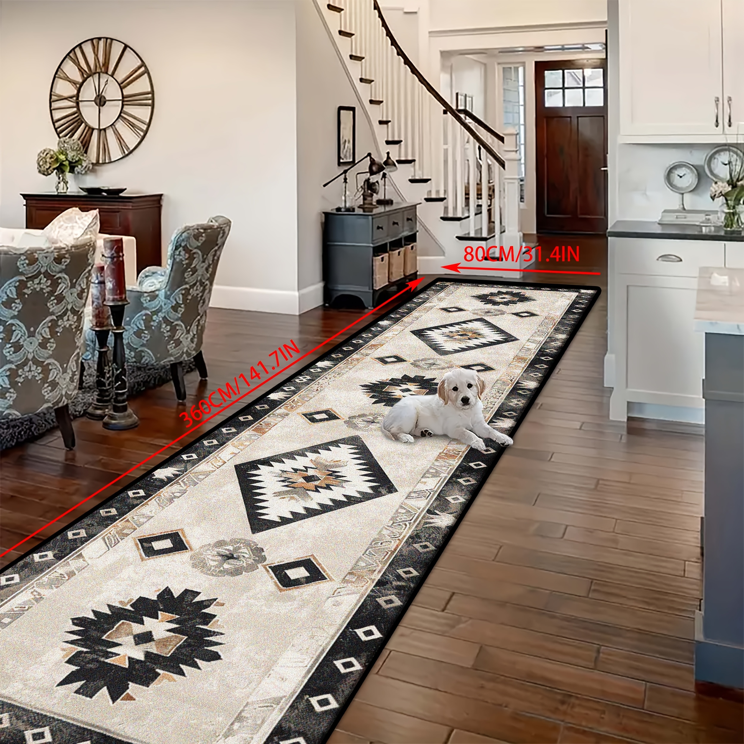 TEMU Shipping: 1pc Of Golden Diamond Velvet, Chinese Persian Style Hotel Welcome Long Runner Rug, Vintage Fashion Rectangular Long Rug For Living