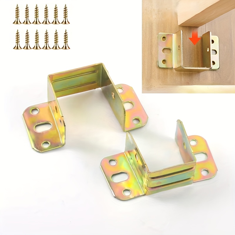 TEMU 14pcs Set: 2 Brackets + 12 Screws, Heavy-duty Metal Support Bracket Connector Kit With Screws, Bed Frame Hinge, Hook Corner -, Strong Corner Support Hook, Suitable For Furniture Bed Installation