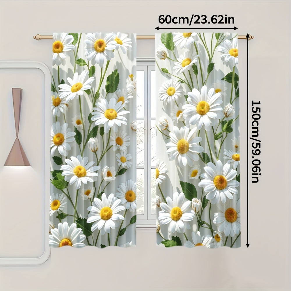 TEMU Set Of 2, Daisy Flower All Theme Drapes, Made Of Polyester, Suitable For Home And Room Decor (rod Not Included)