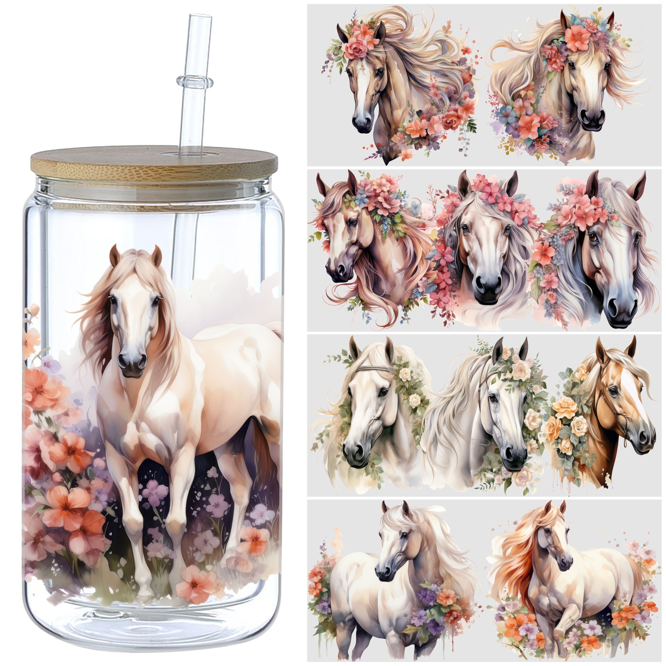 

5 Sheets Horse Uv Dtf Cup Stickers For Glass Dtf Transfer Stickers, Waterproof Friction Transfers For 16oz Glass, Mugs, Crafts, Furniture